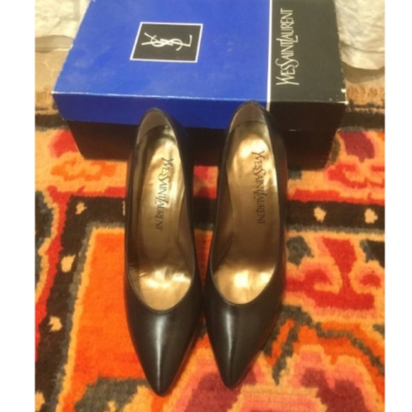 Vintage YSL Paris Black Suede Art Nouveau Heels – Size 7  Yves Saint Laurent Vintage Heels